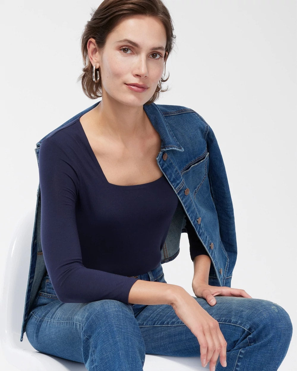Chico's Online Classic Navy Touch of Cool™ Square Neck Tee