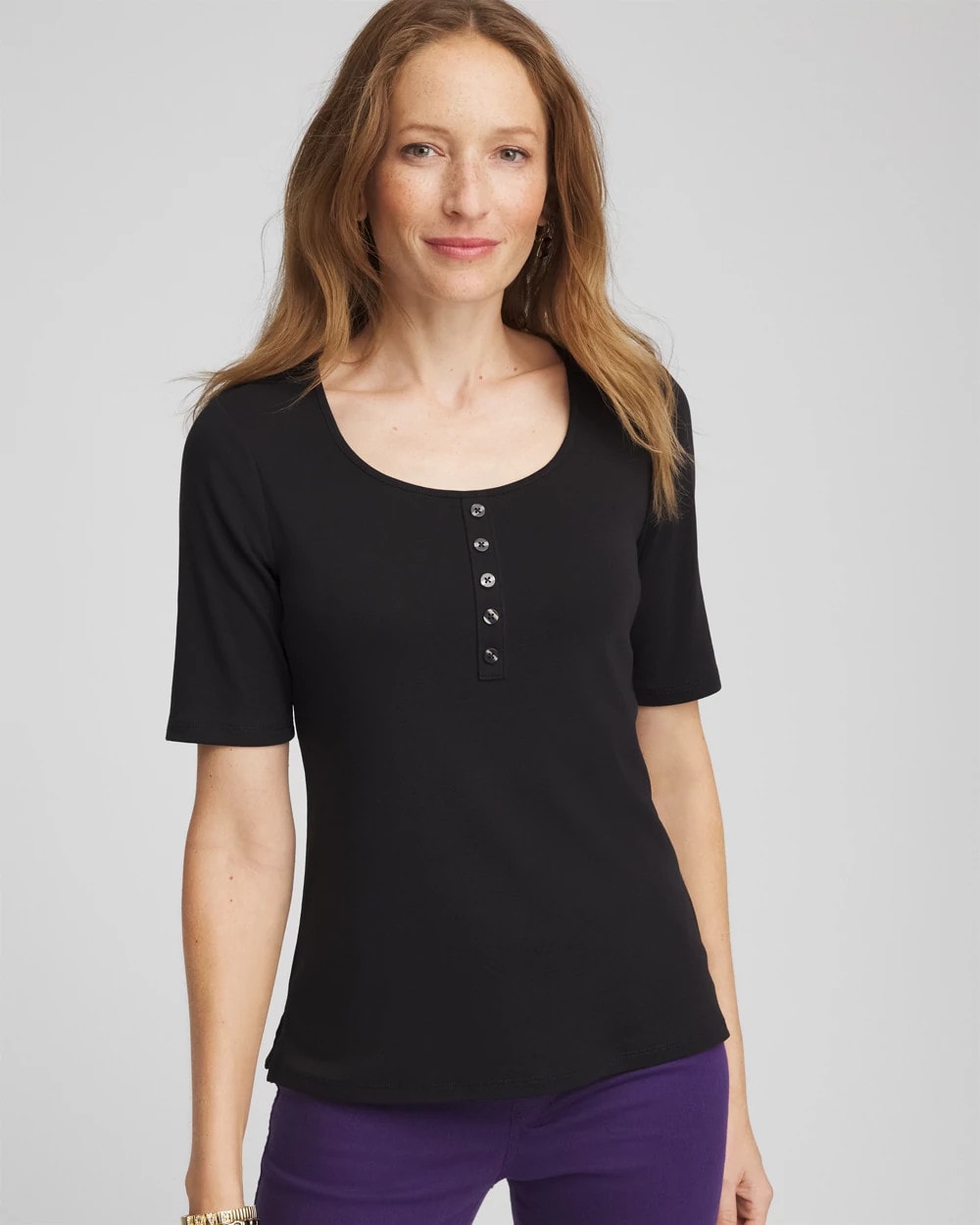 Chico's Online Black Pima Cotton Henley Tee