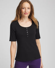 Chico's Online Black Pima Cotton Henley Tee