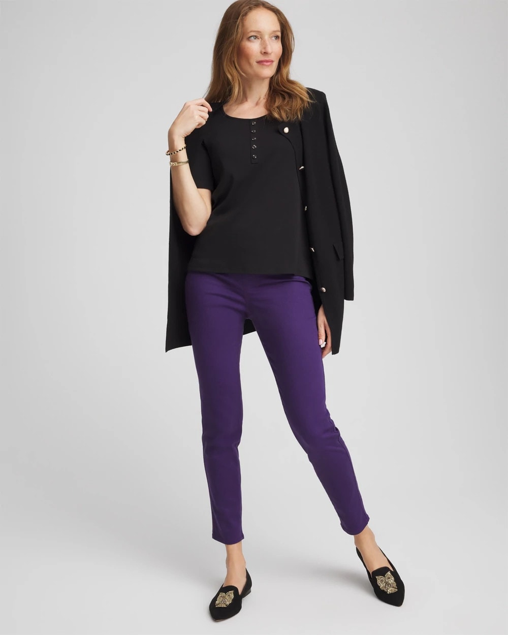Chico's Online Black Pima Cotton Henley Tee