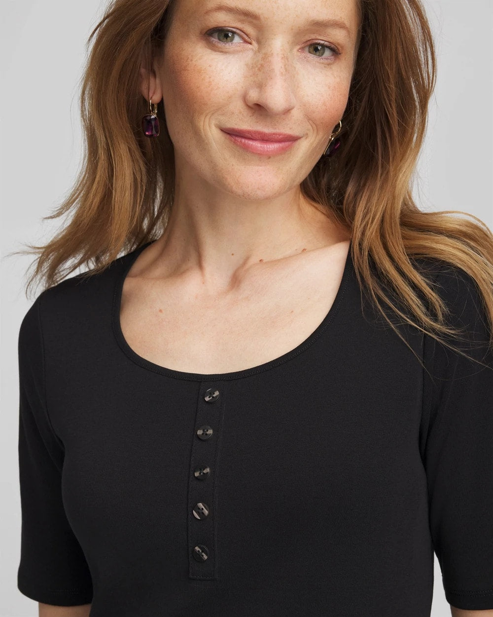 Chico's Online Black Pima Cotton Henley Tee