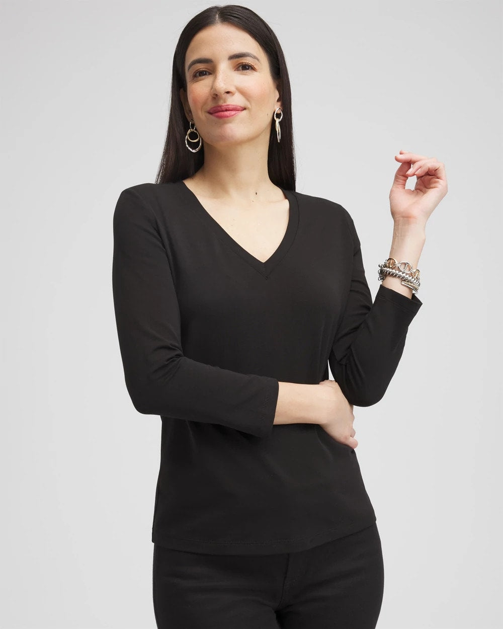 Chico's Discount Black 3/4 Sleeve Perfect Tee