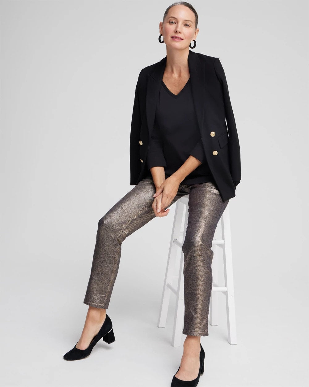 Chico's Sale Black 3/4 Sleeve V-Neck Tee