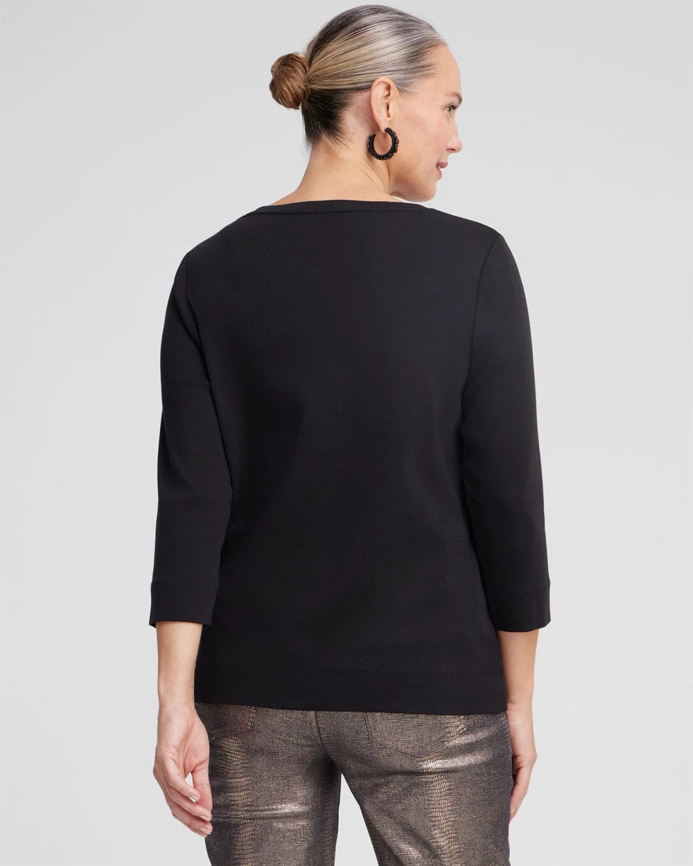 Chico's Sale Black 3/4 Sleeve V-Neck Tee