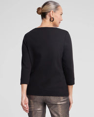 Chico's Sale Black 3/4 Sleeve V-Neck Tee