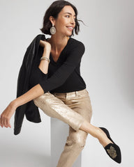 Chico's On Sale Black Slub 3/4 Sleeve Tee