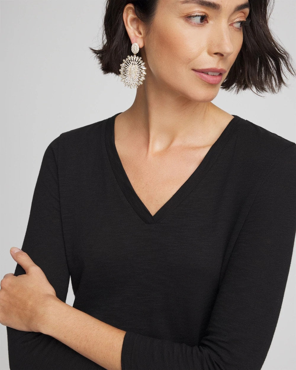Chico's On Sale Black Slub 3/4 Sleeve Tee