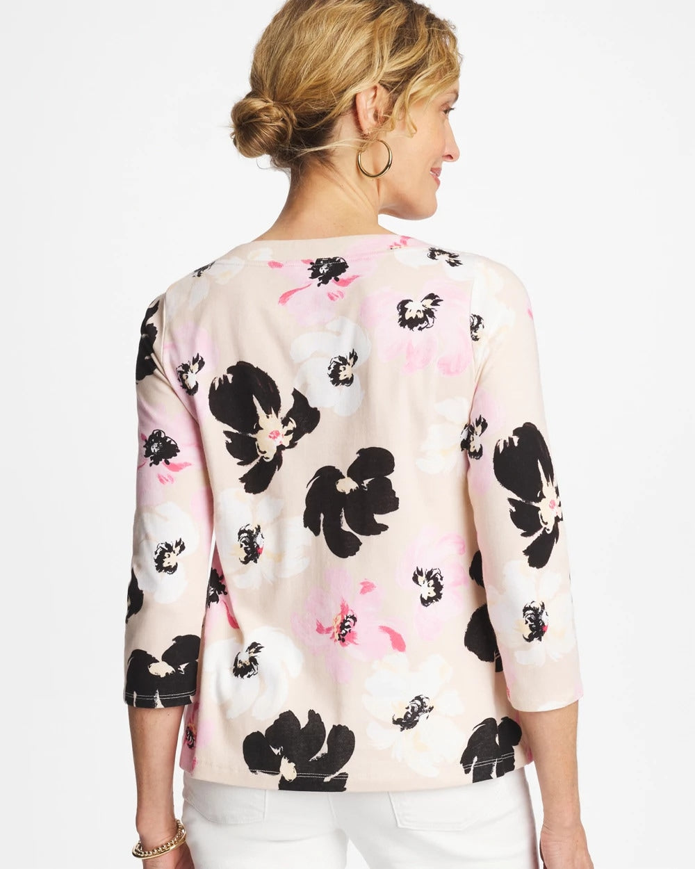 Chico's For Sale Sweet Blossom Printed Pima 3/4 Sleeve Tee