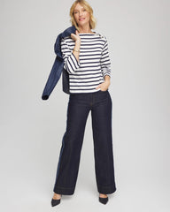Chico's Discount Ecru Bateau Neck Stripe Top