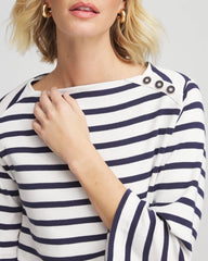 Chico's Discount Ecru Bateau Neck Stripe Top