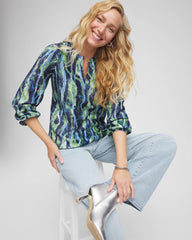 Chico's Outlet Passport Blue Ocean Plume Crinkle Top