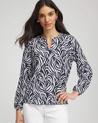 Chico's On Sale Passport Blue Zebra Waves Crinkle Top