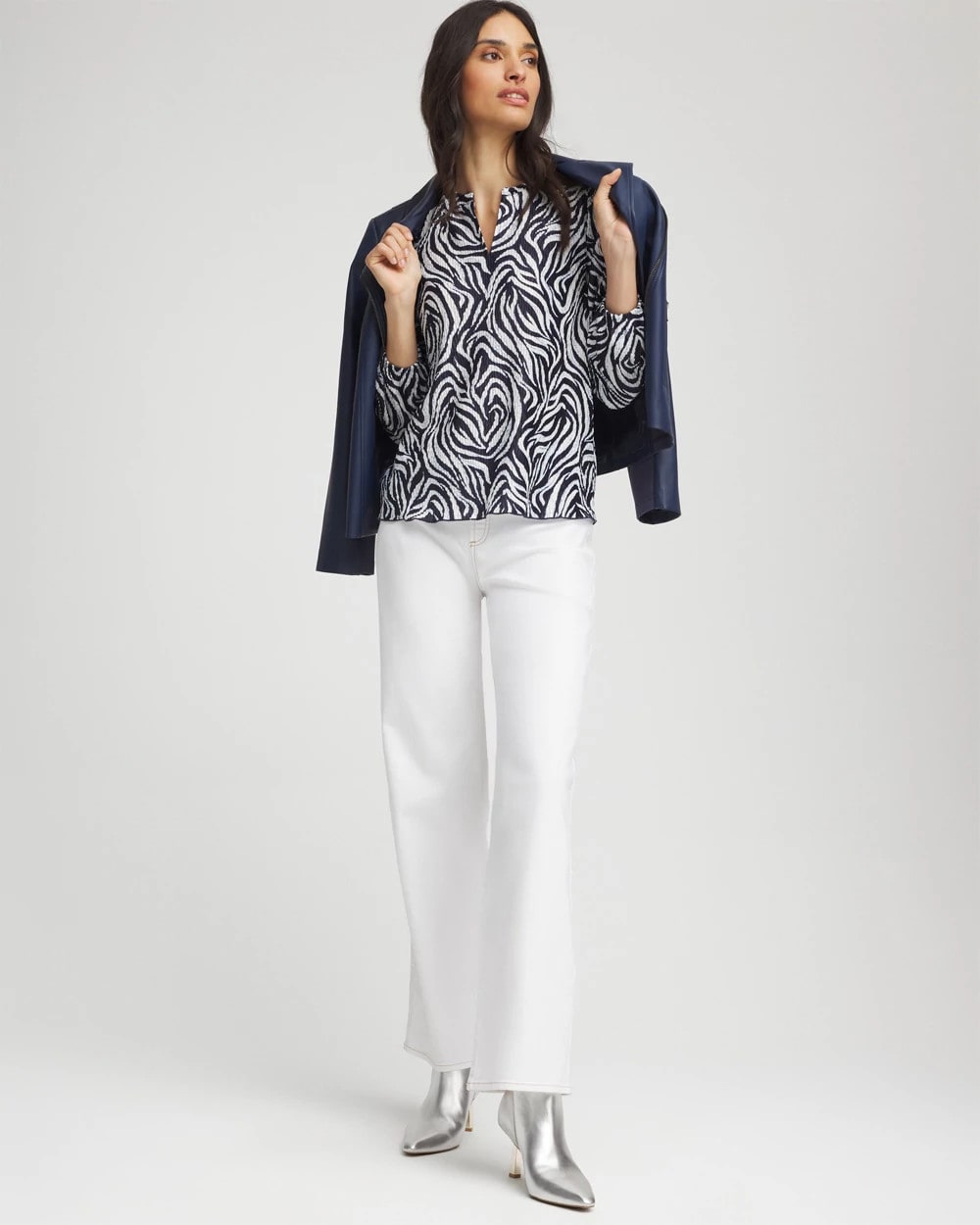 Chico's On Sale Passport Blue Zebra Waves Crinkle Top