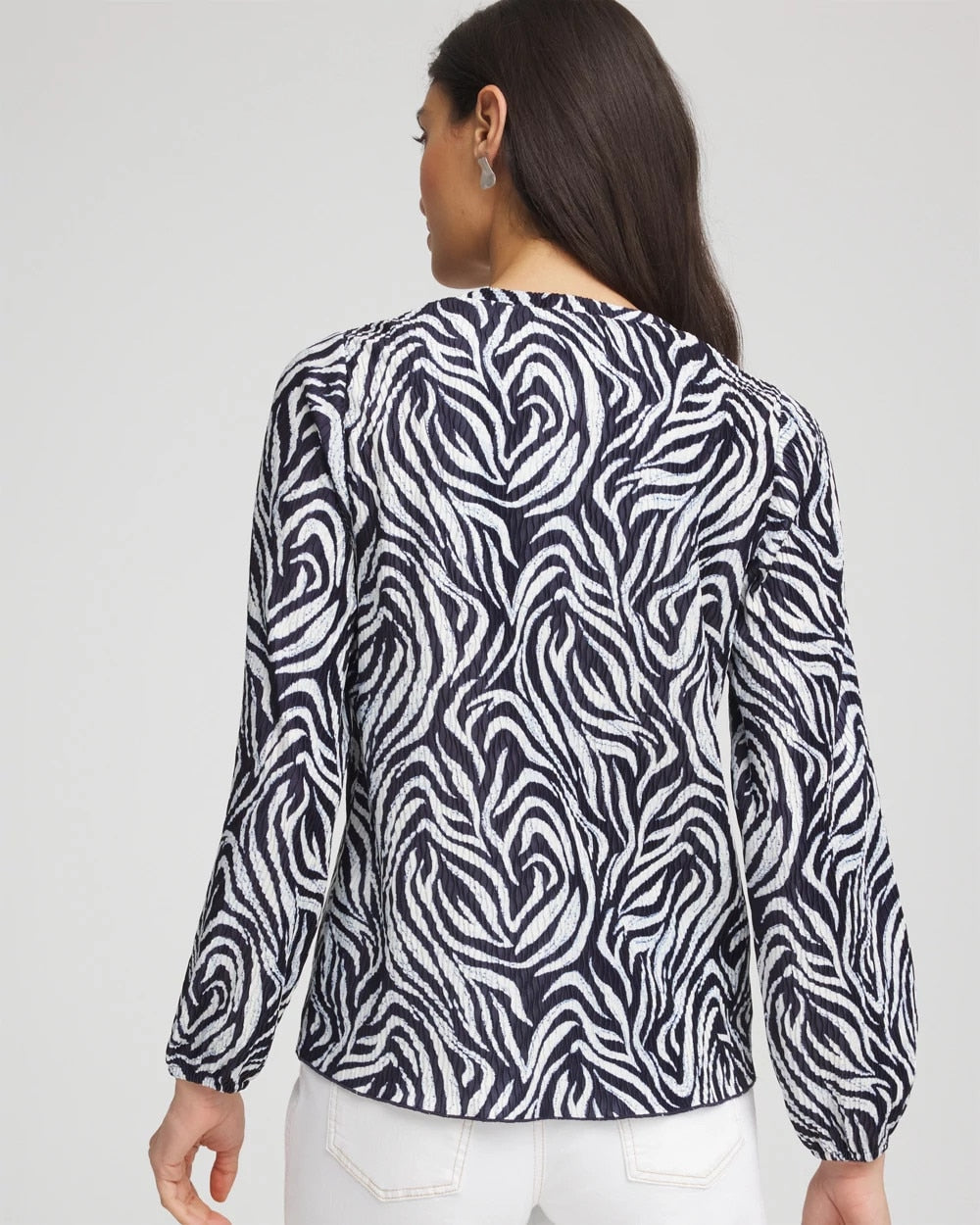 Chico's On Sale Passport Blue Zebra Waves Crinkle Top