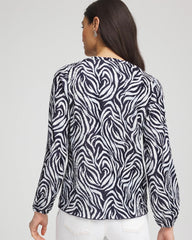 Chico's On Sale Passport Blue Zebra Waves Crinkle Top