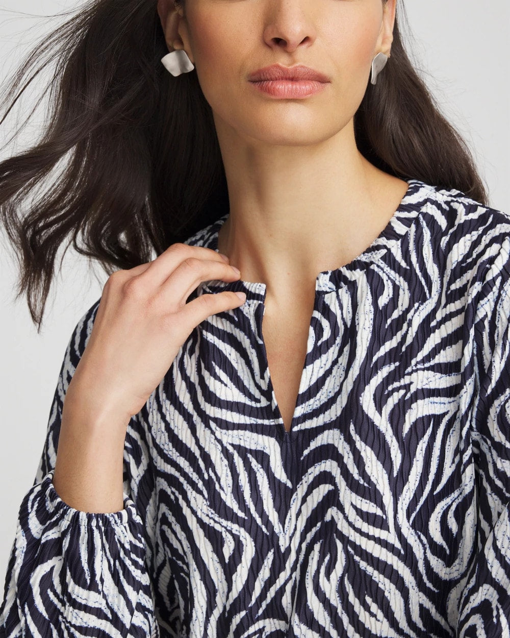 Chico's On Sale Passport Blue Zebra Waves Crinkle Top