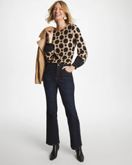 Chico's Discount Cattail Brown Ponte Poplin Polka-Dot Top