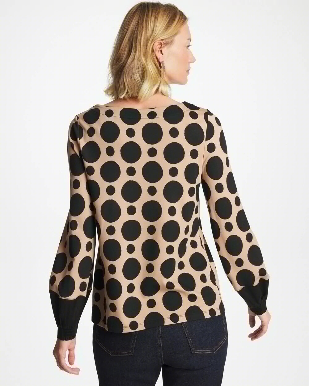 Chico's Discount Cattail Brown Ponte Poplin Polka-Dot Top