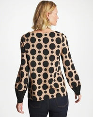 Chico's Discount Cattail Brown Ponte Poplin Polka-Dot Top