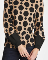 Chico's Discount Cattail Brown Ponte Poplin Polka-Dot Top