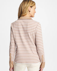 Chico's Sale Cattail Brown Striped Collared Rib Mix Henley