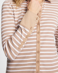 Chico's Sale Cattail Brown Striped Collared Rib Mix Henley