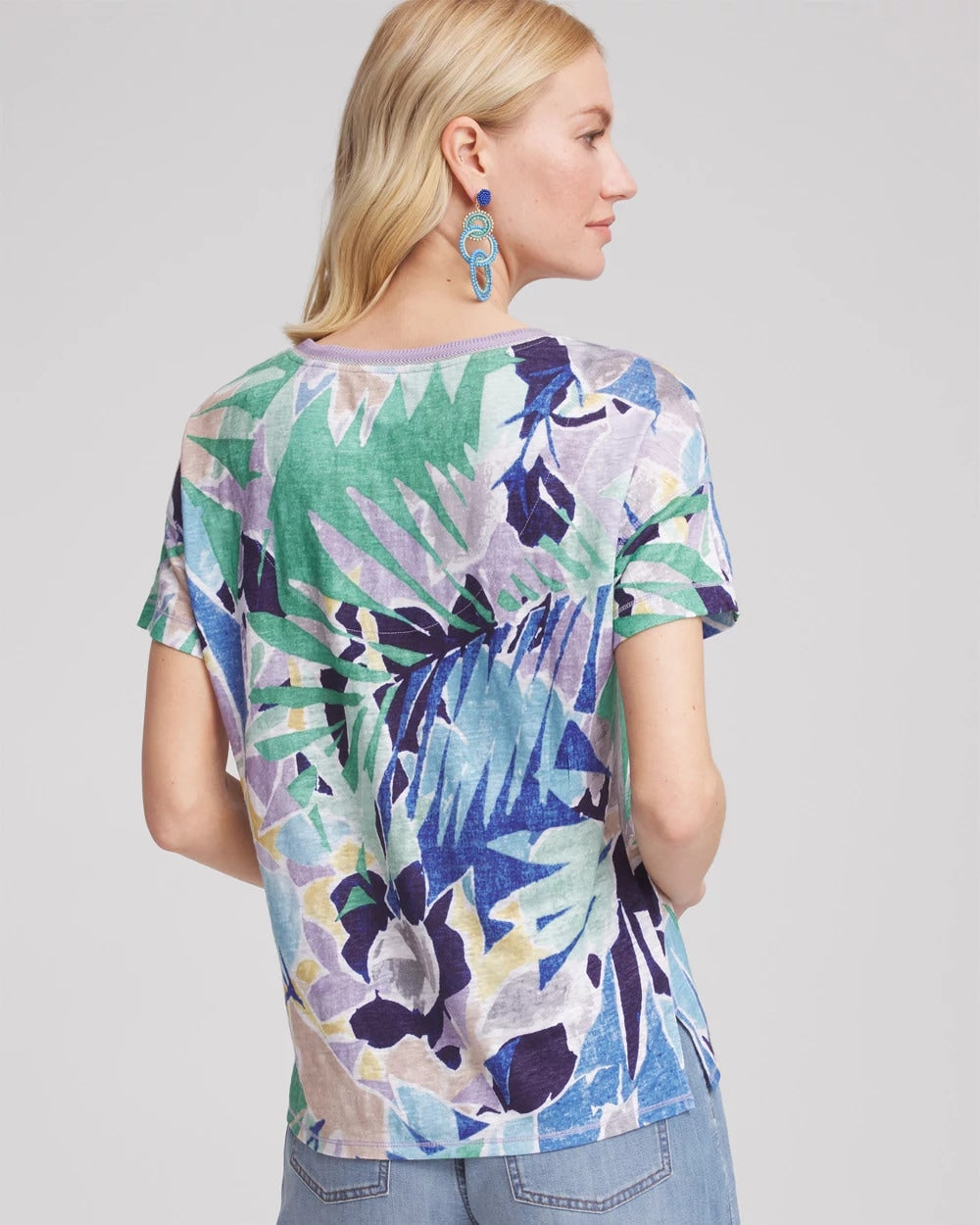 Chico's On Sale Blue Casa Tropical Nights Sweater-Trim Linen Tee