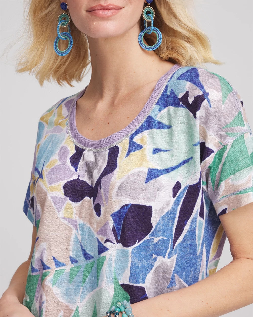 Chico's On Sale Blue Casa Tropical Nights Sweater-Trim Linen Tee