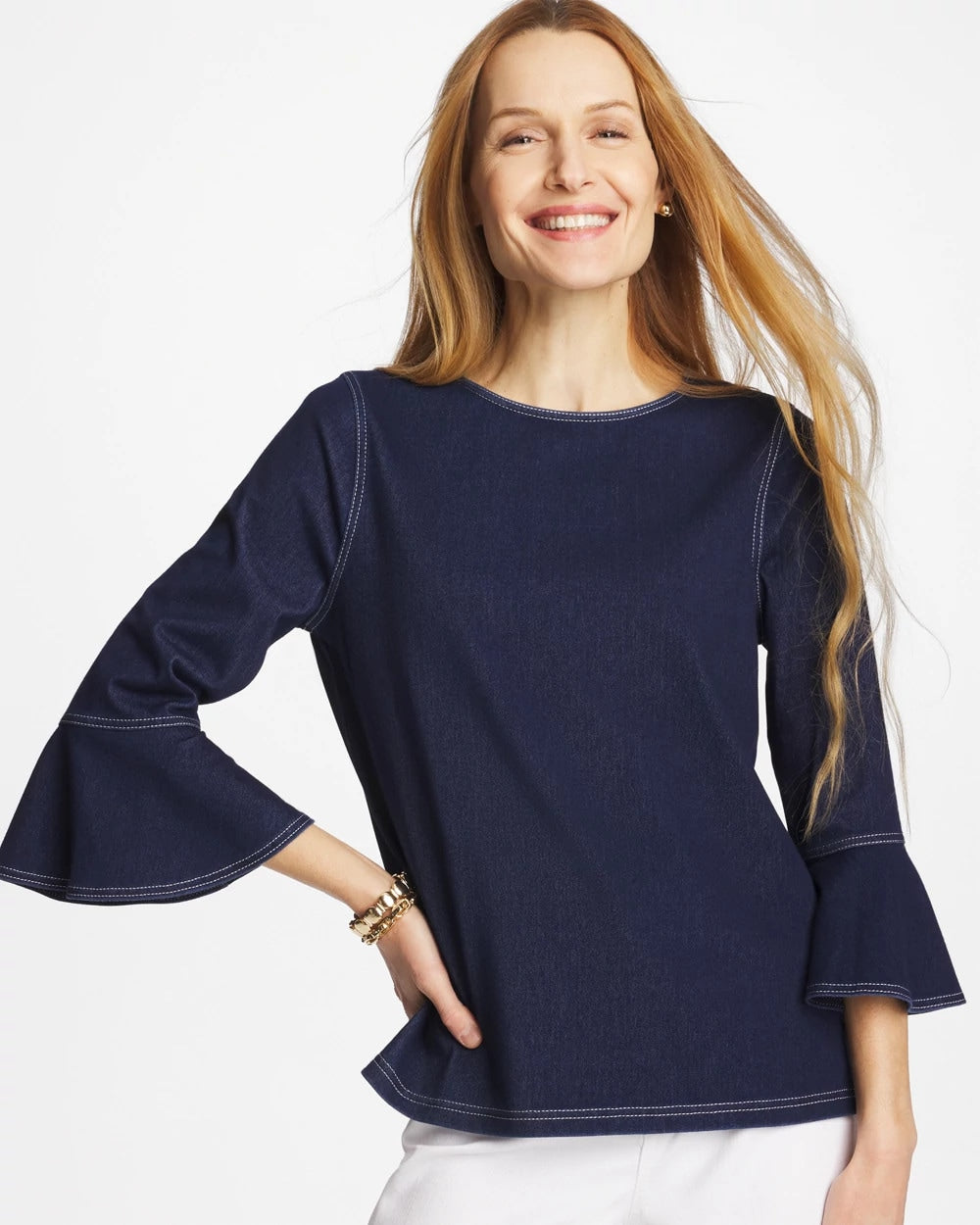 Chico's For Sale Denim Indigo Denim Trumpet Sleeve Top
