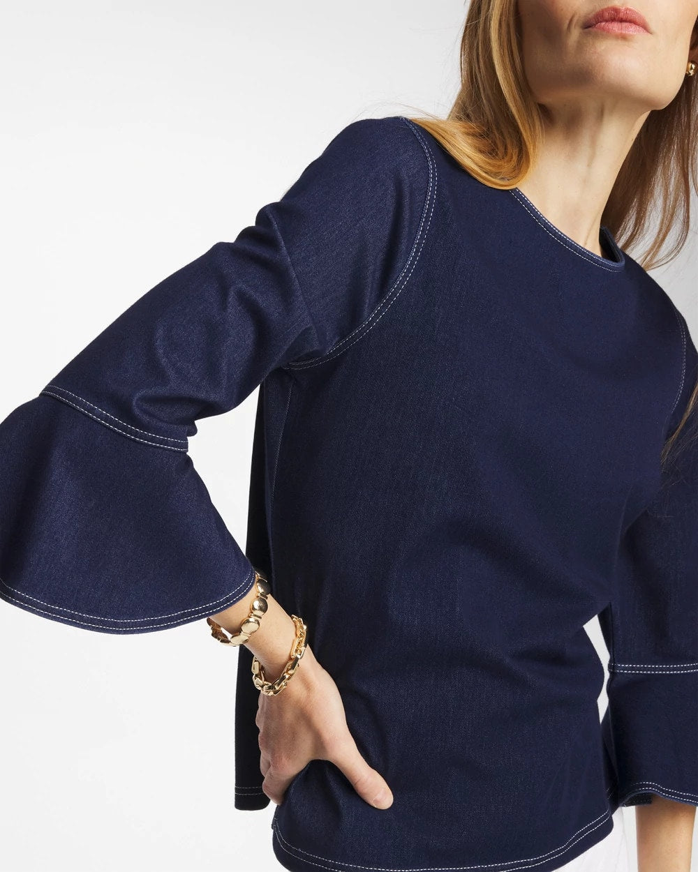 Chico's For Sale Denim Indigo Denim Trumpet Sleeve Top
