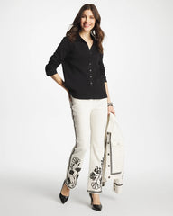 Chico's Online Black Collared Rib Mix Henley
