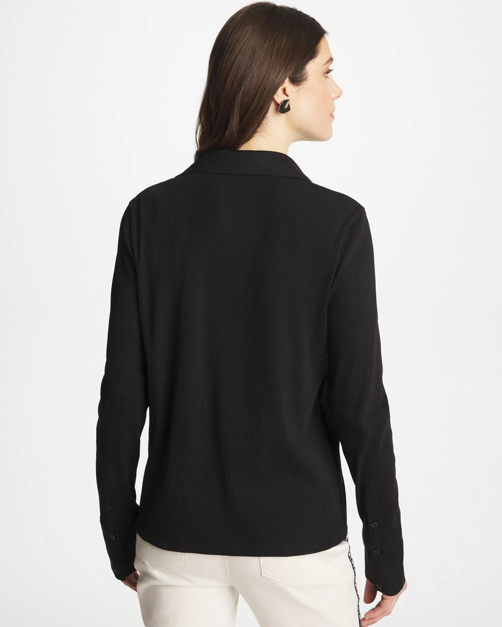 Chico's Online Black Collared Rib Mix Henley