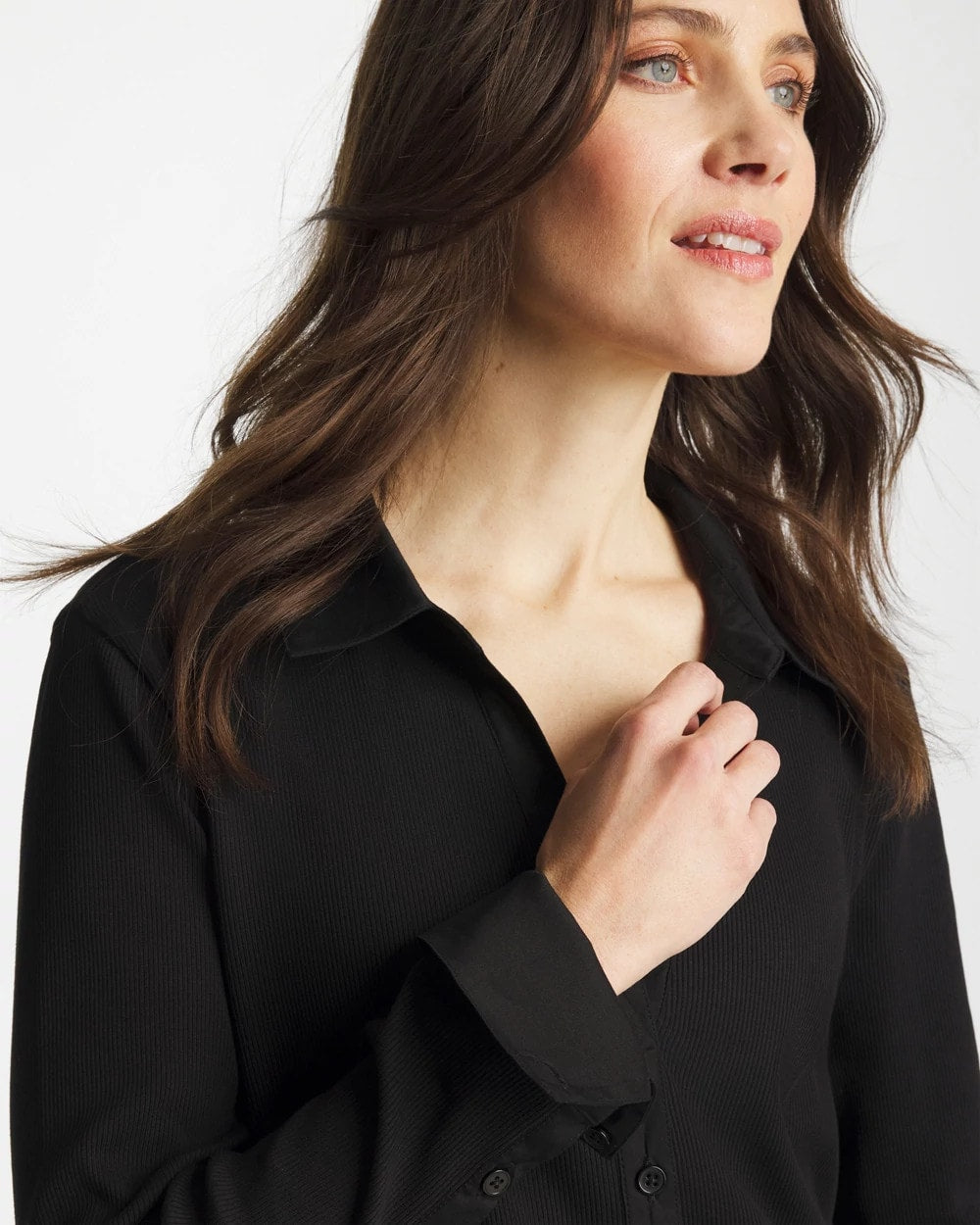 Chico's Online Black Collared Rib Mix Henley