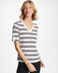 Chico's Discount Black Pima V-Neck Tab Sleeve Tee