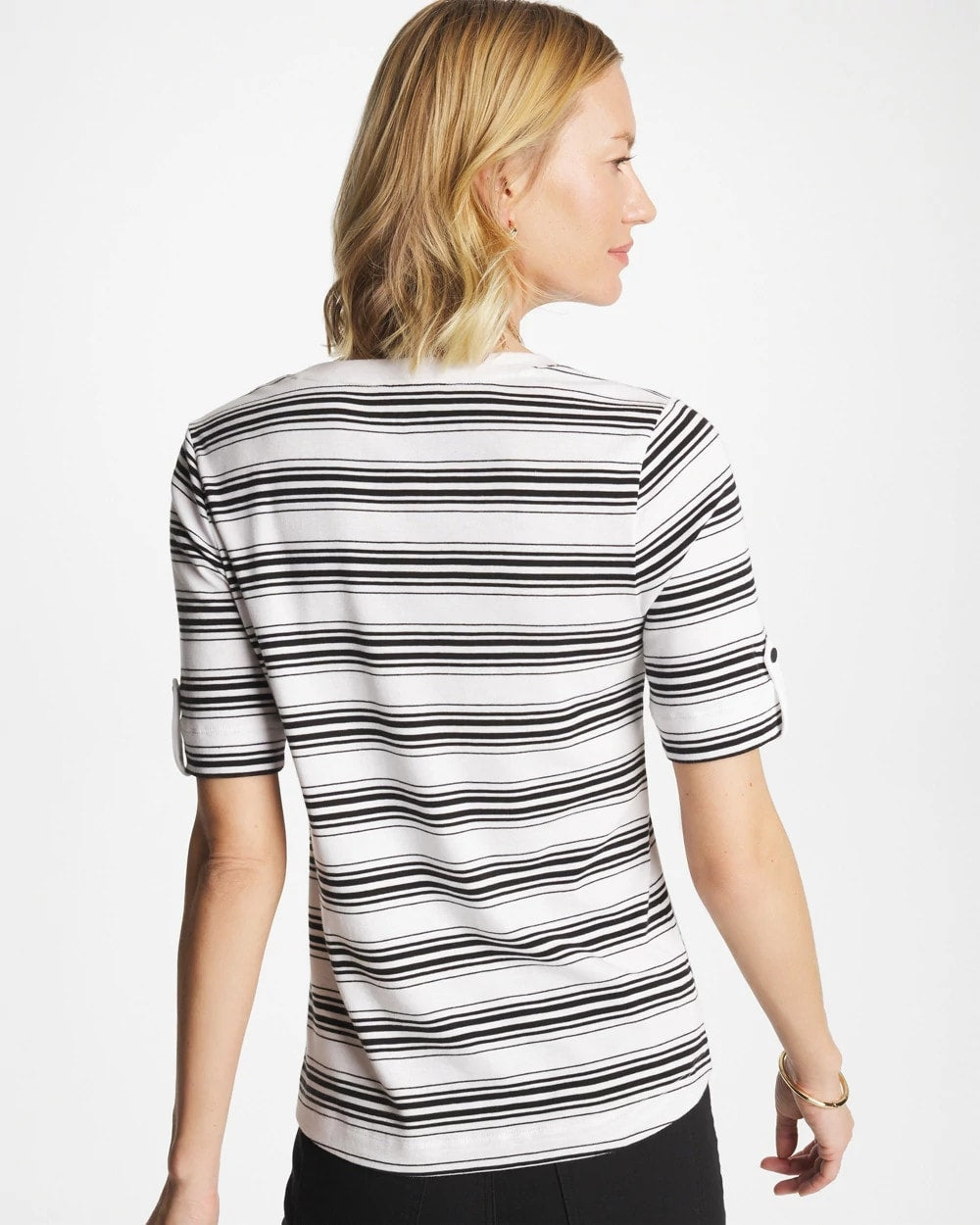 Chico's Discount Black Pima V-Neck Tab Sleeve Tee
