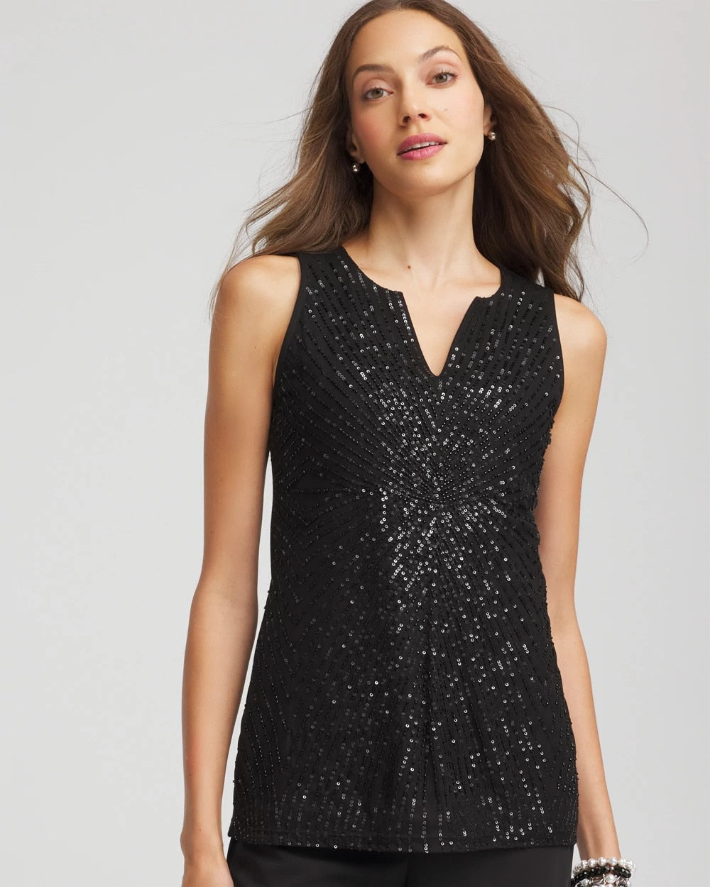 Chico's For Sale Black Sequin Beaded Notch Neck Tank
