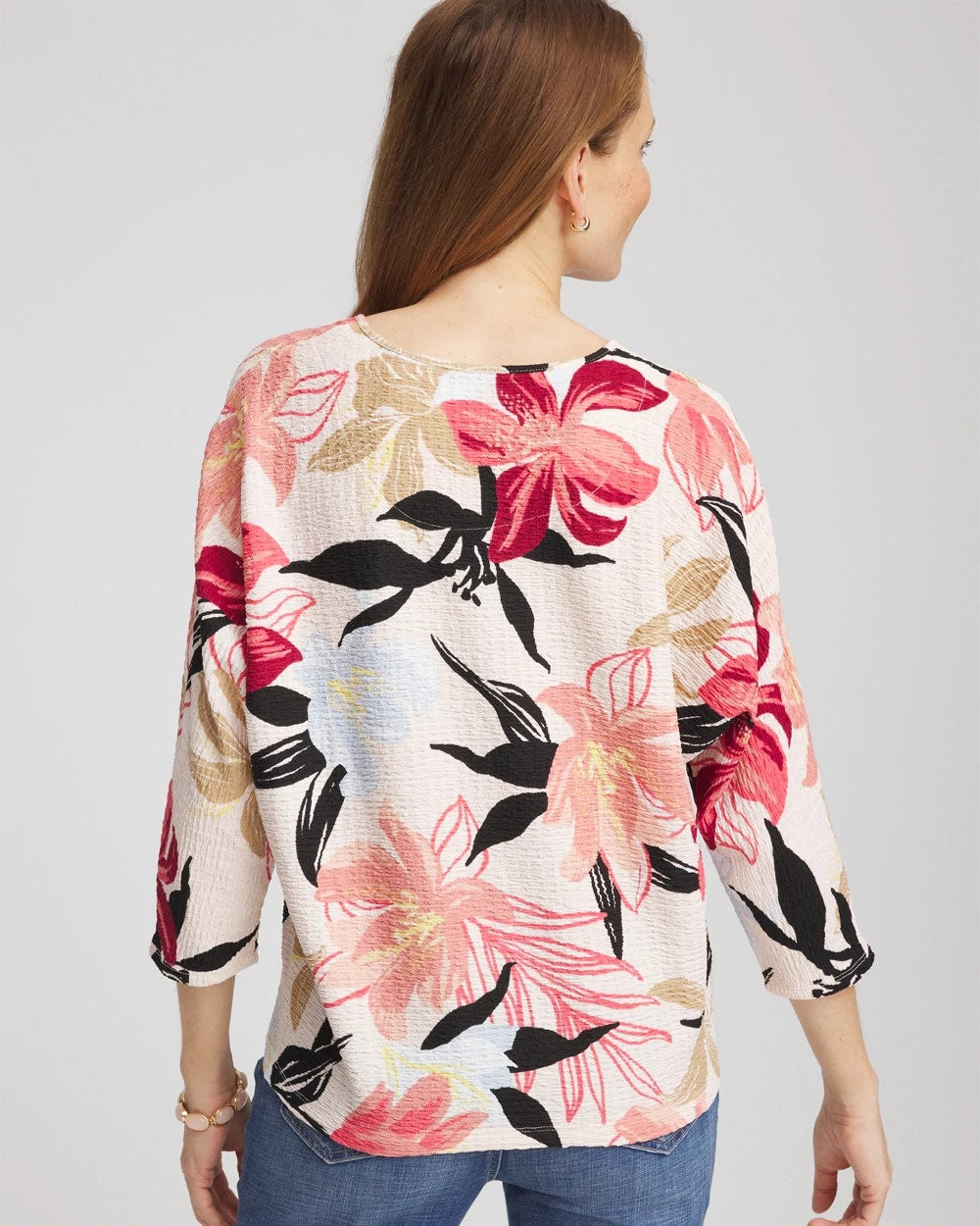 Chico's Online Folkloric Red Textured Tapered Dolman Top