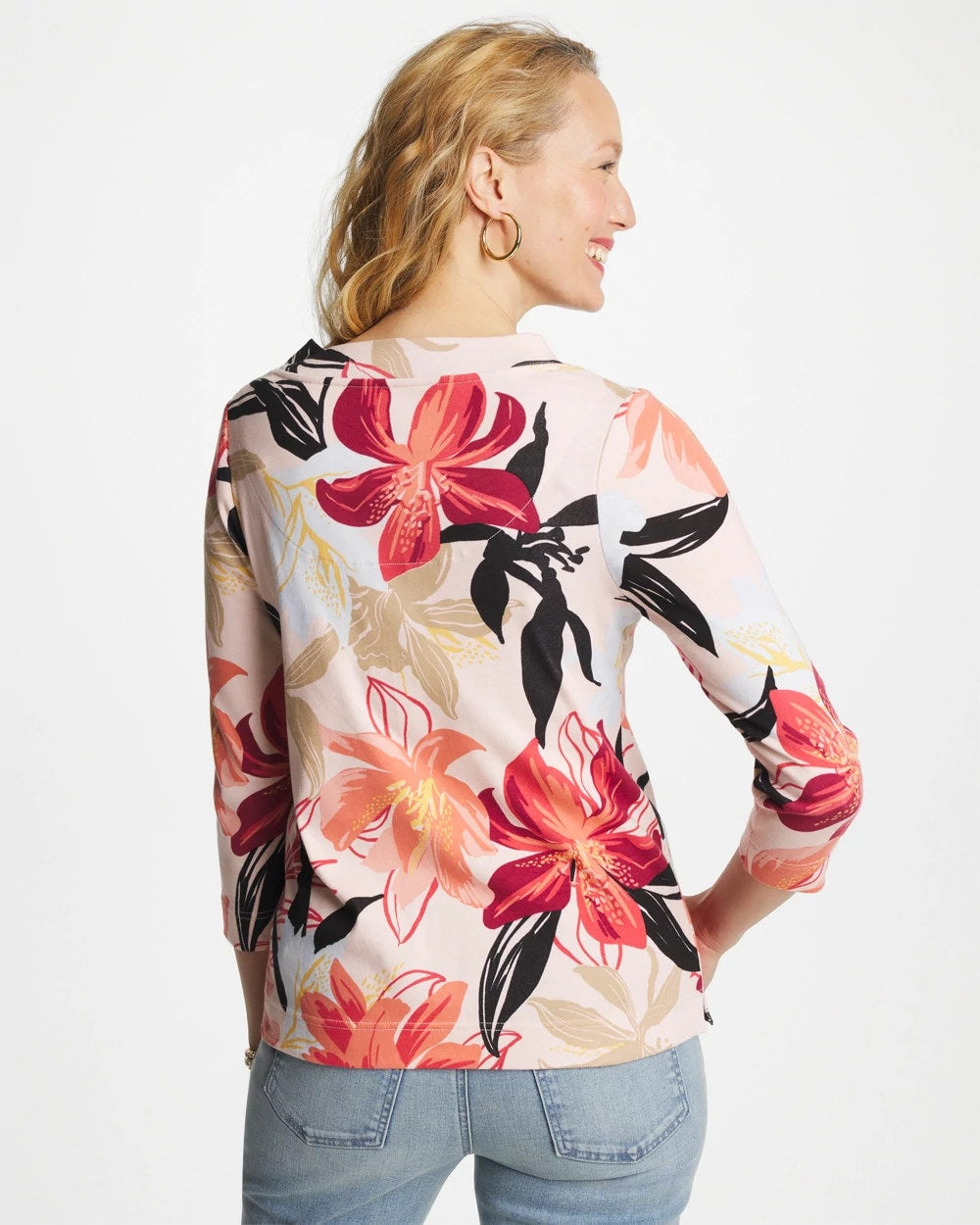 Chico's Outlet Folkloric Red Pima Cotton 3/4 Sleeve Tee