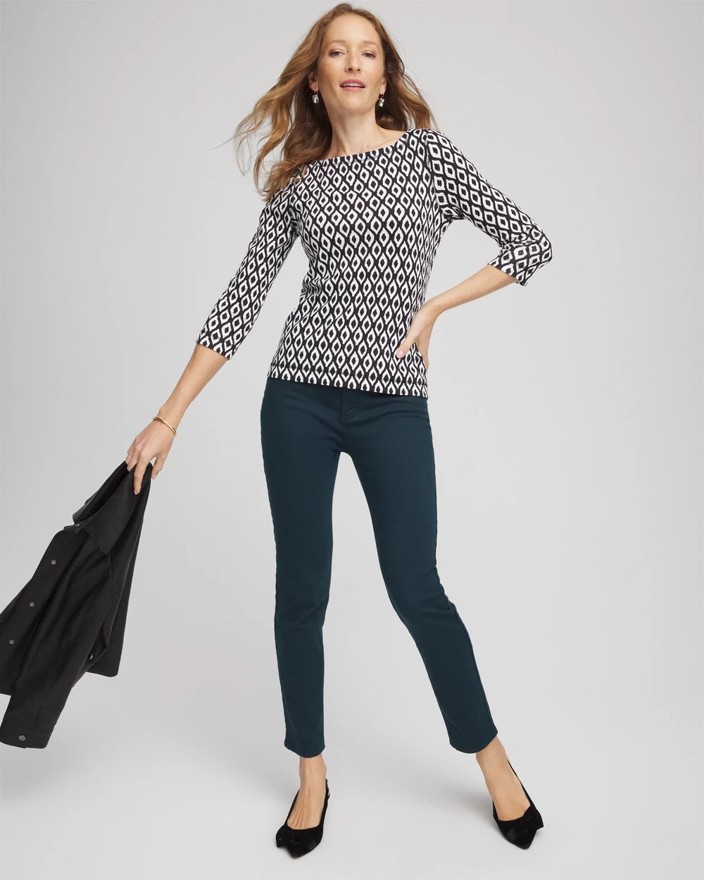 Chico's On Sale Black Pima 3/4 Sleeve Tee