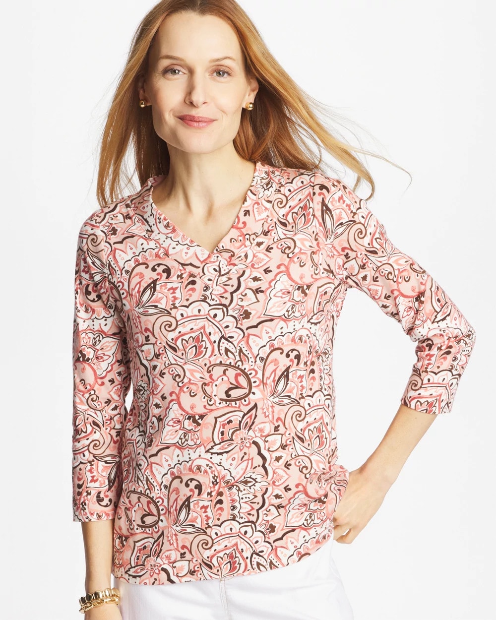 Chico's Online Rose Smoke Pima 3/4 Sleeve Tee
