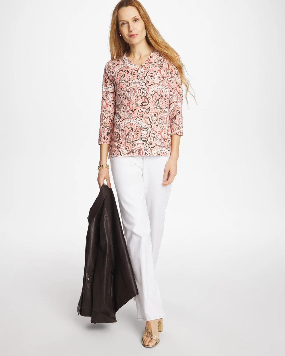 Chico's Online Rose Smoke Pima 3/4 Sleeve Tee