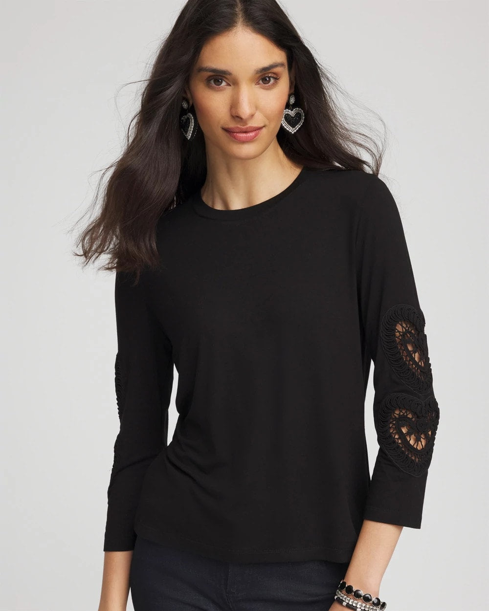 Chico's Sale Black Heart Sleeve Detail Tee