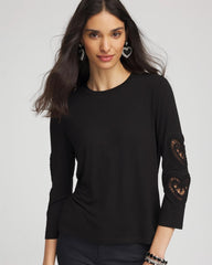 Chico's Sale Black Heart Sleeve Detail Tee