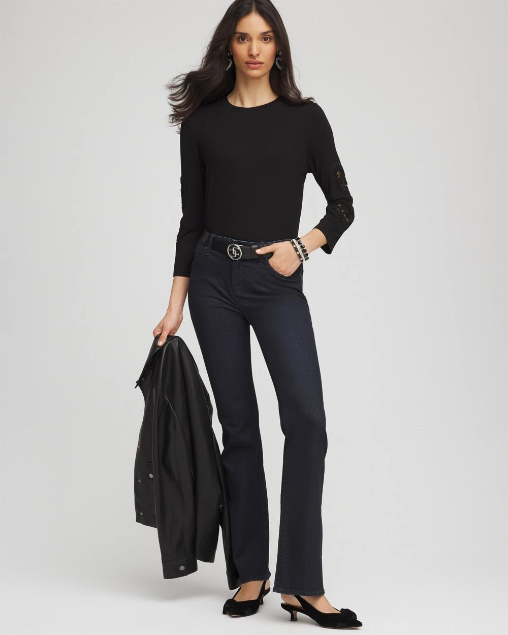 Chico's Sale Black Heart Sleeve Detail Tee