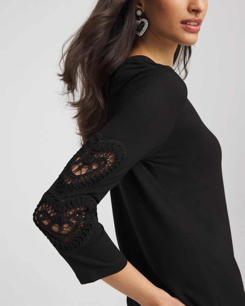 Chico's Sale Black Heart Sleeve Detail Tee