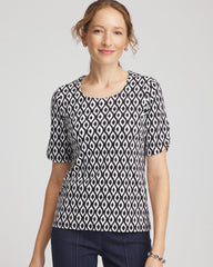 Chico's On Sale Black Printed Pima Elbow Sleeve Tee