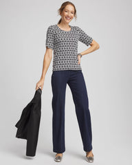 Chico's On Sale Black Printed Pima Elbow Sleeve Tee
