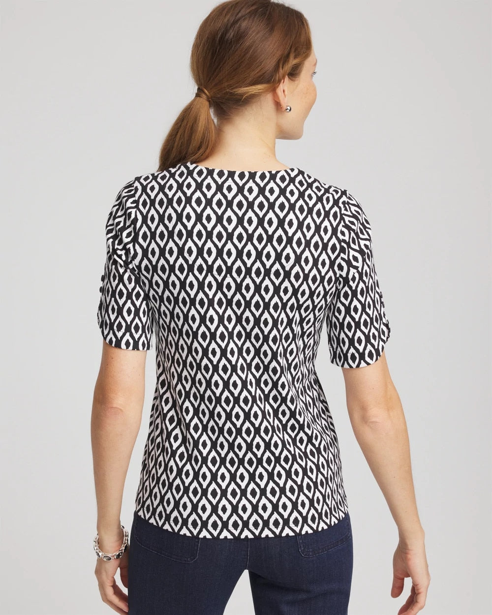 Chico's On Sale Black Printed Pima Elbow Sleeve Tee