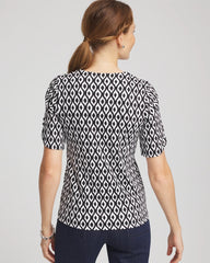 Chico's On Sale Black Printed Pima Elbow Sleeve Tee