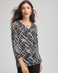 Chico's Discount Black Printed Pima 3/4 Sleeve Tee
